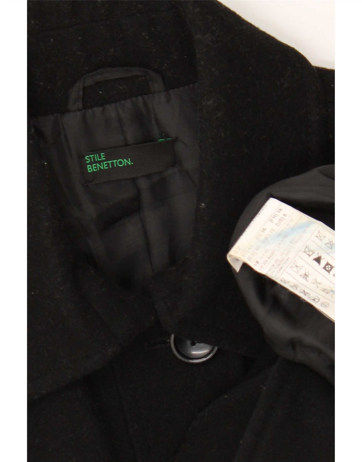 Benetton Womens Overcoat UK 10 Small Black Wool