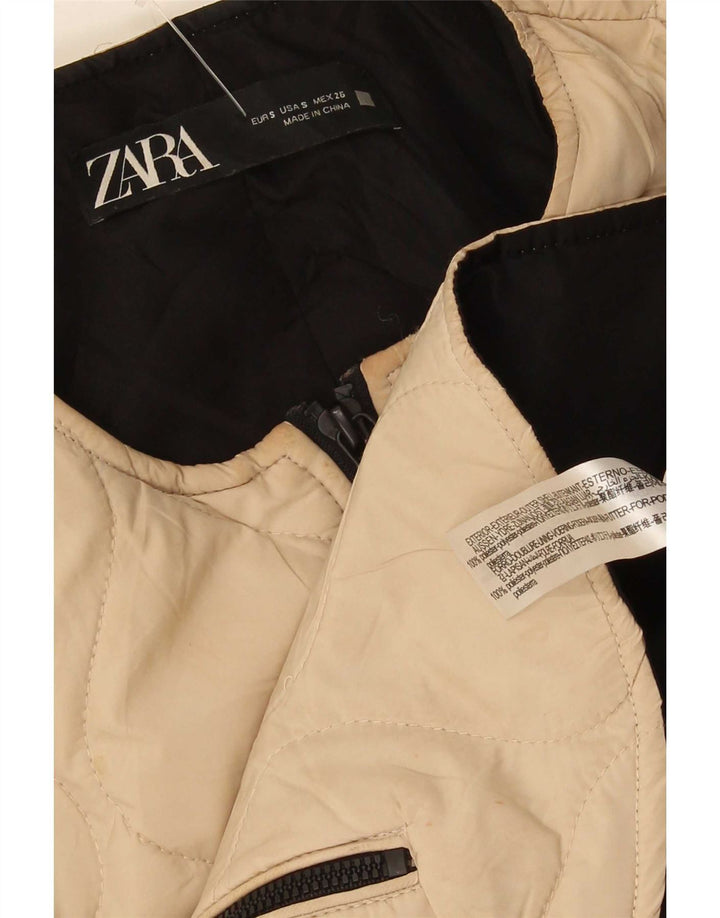 Zara Womens Oversized Quilted Jacket UK 10 Small Beige Polyester