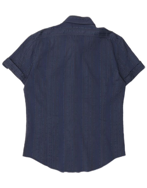 Naracamicie Womens Short Sleeve Shirt UK 18 XL Navy Blue Striped Cotton