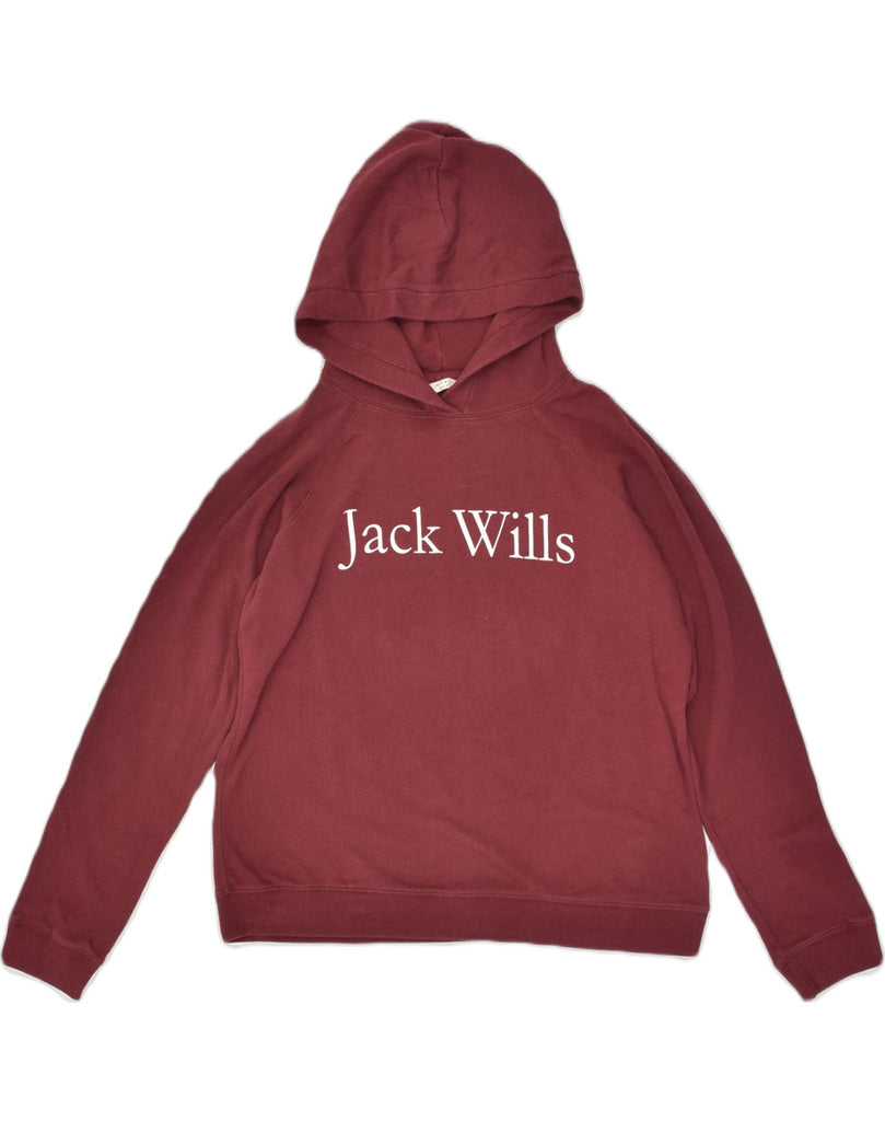 JACK WILLS Womens Graphic Hoodie Jumper UK 14 Large Maroon Cotton | Vintage Jack Wills | Thrift | Second-Hand Jack Wills | Used Clothing | Messina Hembry 