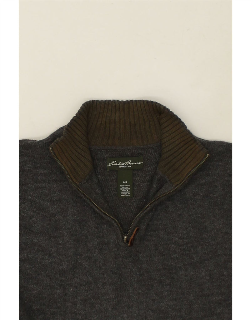 EDDIE BAUER Mens Zip Neck Jumper Sweater Large Grey Cotton | Vintage Eddie Bauer | Thrift | Second-Hand Eddie Bauer | Used Clothing | Messina Hembry 