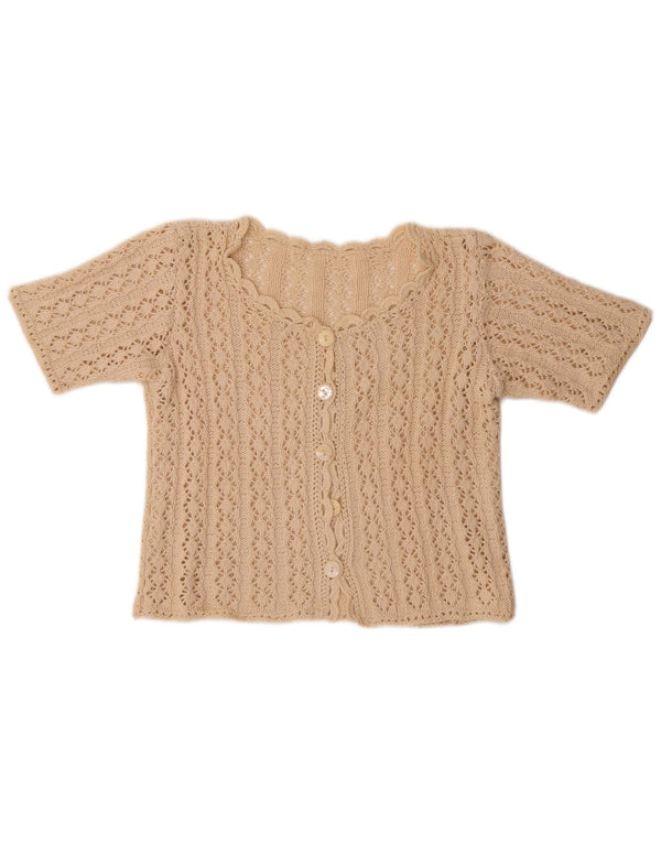 Vintage Womens Crop Short Sleeve Cardigan Sweater UK 10 Small Beige
