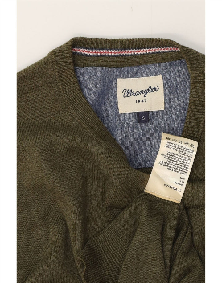WRANGLER Mens Crew Neck Jumper Sweater Small Green Cotton