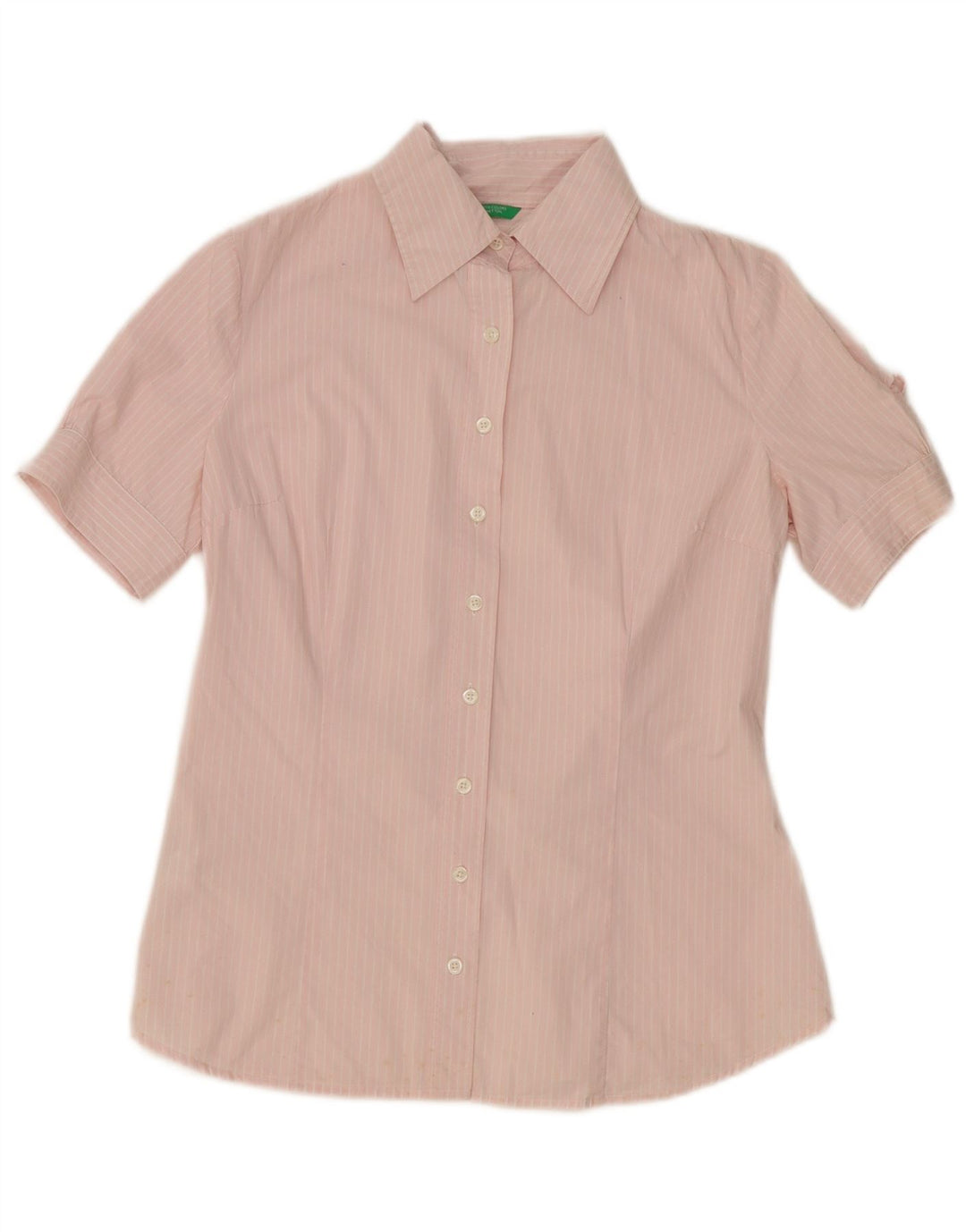 BENETTON Womens Short Sleeve Shirt UK 16 Large Pink Pinstripe