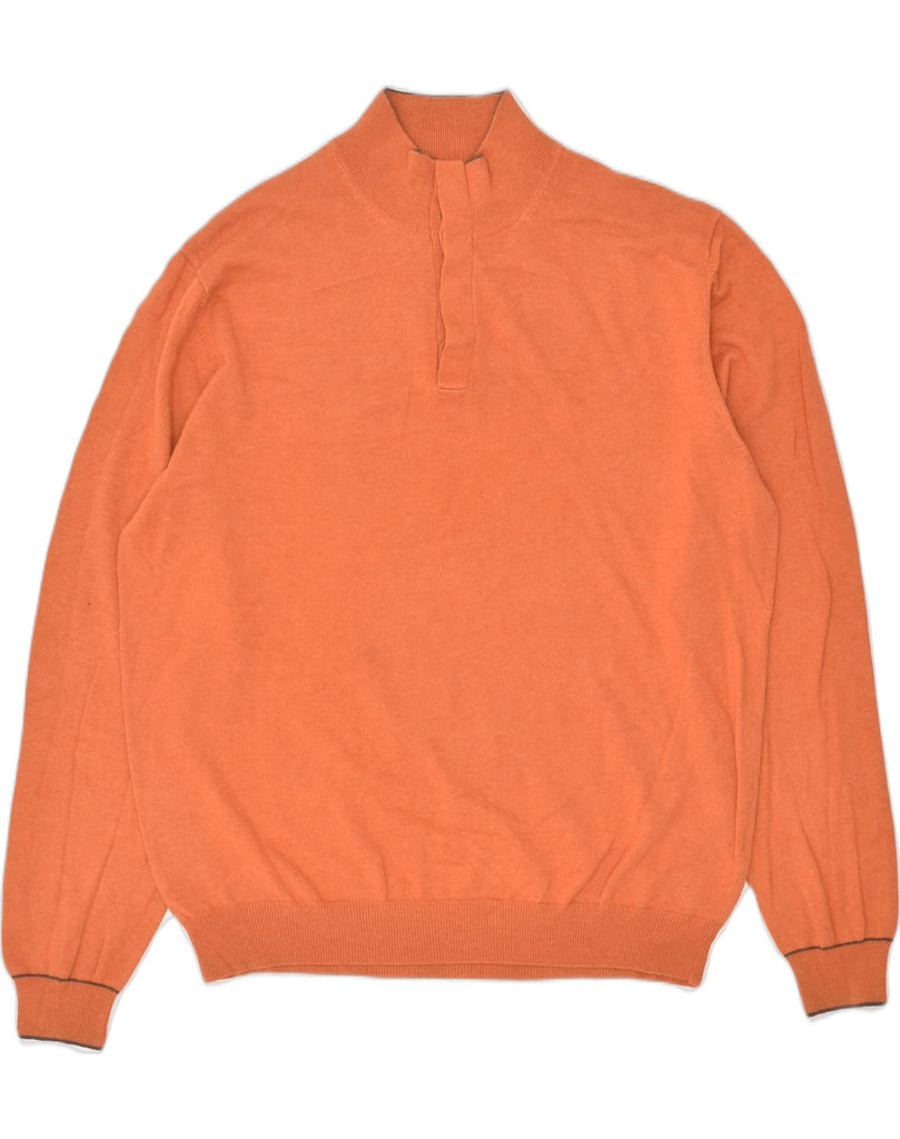 MASSIMO DUTTI Mens Button Neck Jumper Sweater 2XL Orange Cotton | Vintage Massimo Dutti | Thrift | Second-Hand Massimo Dutti | Used Clothing | Messina Hembry 