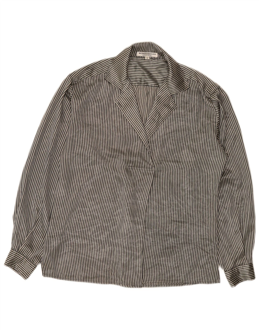 Windsmoor Womens Shirt Blouse US 10 Large Grey Striped Polyester
