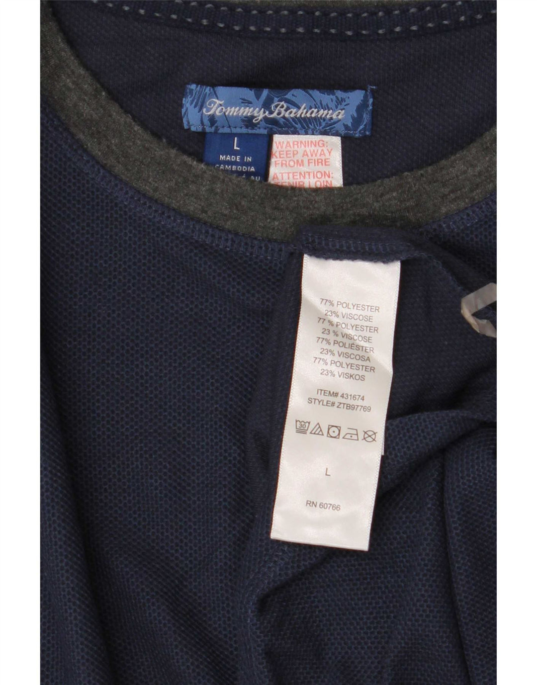 Tommy Bahama Mens Top Long Sleeve Large Navy Blue Colourblock Polyester