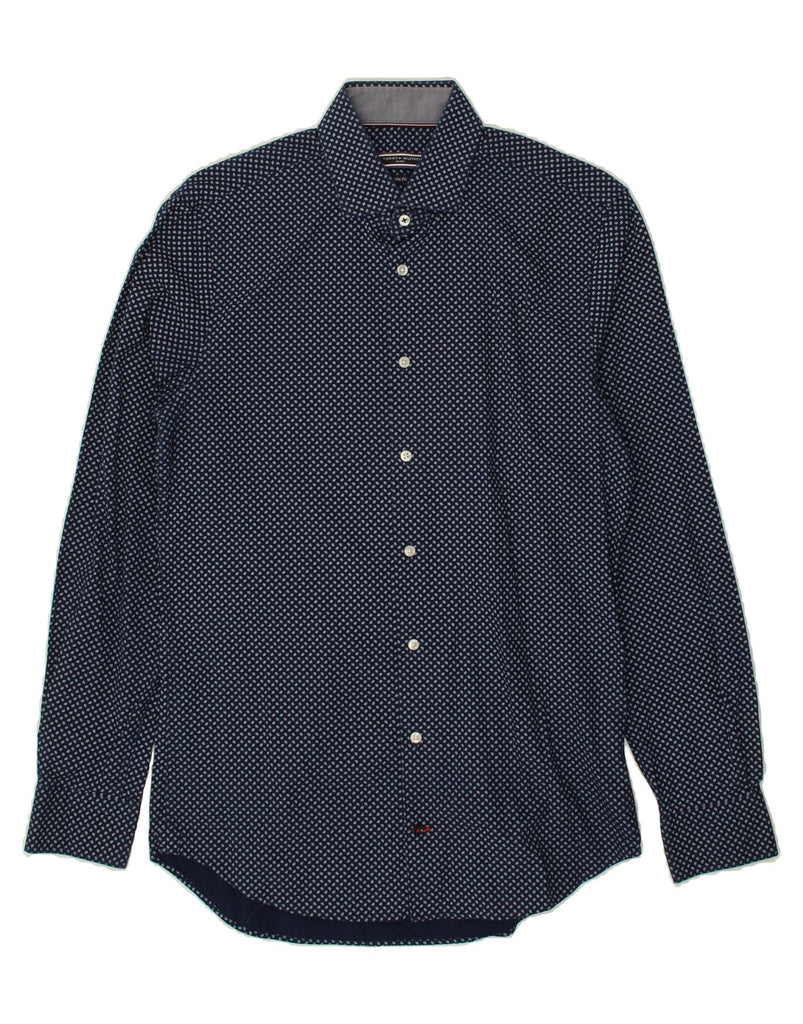 TOMMY HILFIGER Mens Slim Fit Shirt Size 38 15 Medium Navy Blue Spotted | Vintage Tommy Hilfiger | Thrift | Second-Hand Tommy Hilfiger | Used Clothing | Messina Hembry 