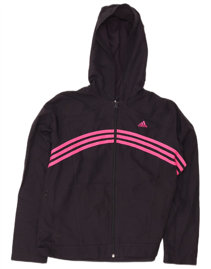 Adidas Womens Hooded Tracksuit Top Jacket UK 16 Large Black Polyester