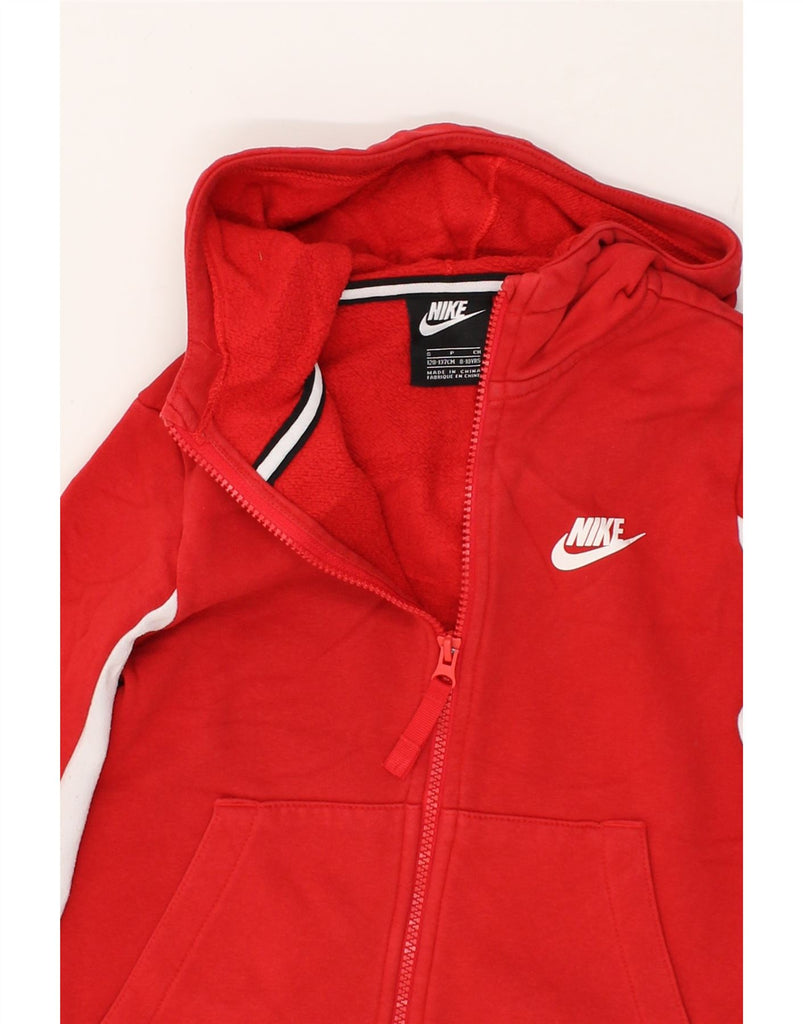 NIKE Boys Zip Hoodie Sweater 8-9 Years Small Red Colourblock Cotton | Vintage Nike | Thrift | Second-Hand Nike | Used Clothing | Messina Hembry 