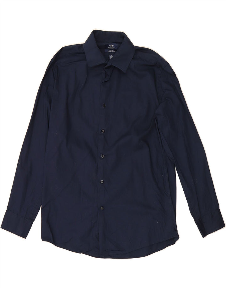 DOCKERS Mens Fitted Shirt Size 15 1/2 Medium Navy Blue Cotton Vintage Dockers and Second-Hand Dockers from Messina Hembry 