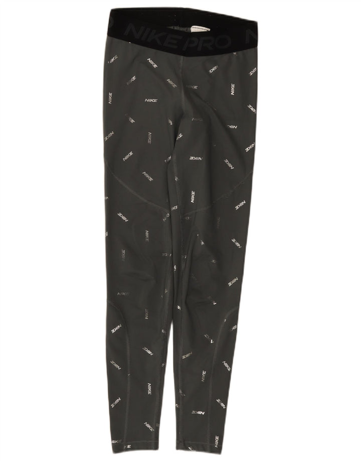 Nike Womens Dri Fit Graphic Leggings UK 12 Medium Grey Polyester