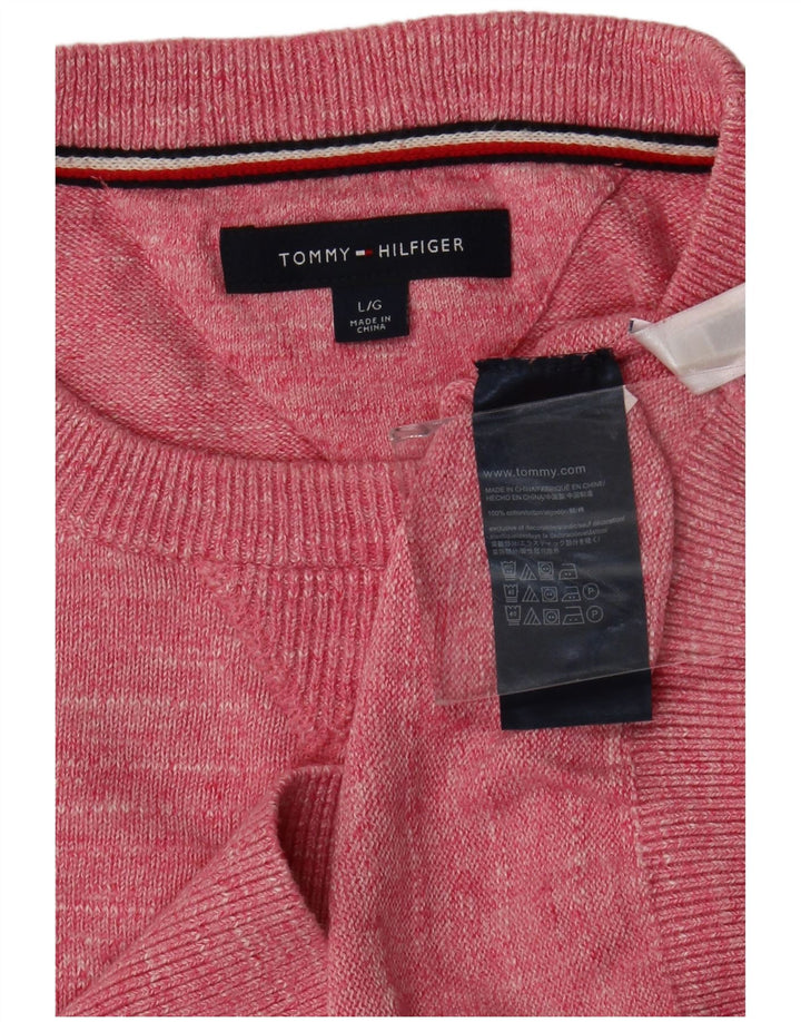 Tommy Hilfiger Mens Crew Neck Jumper Sweater Large Pink Flecked Cotton