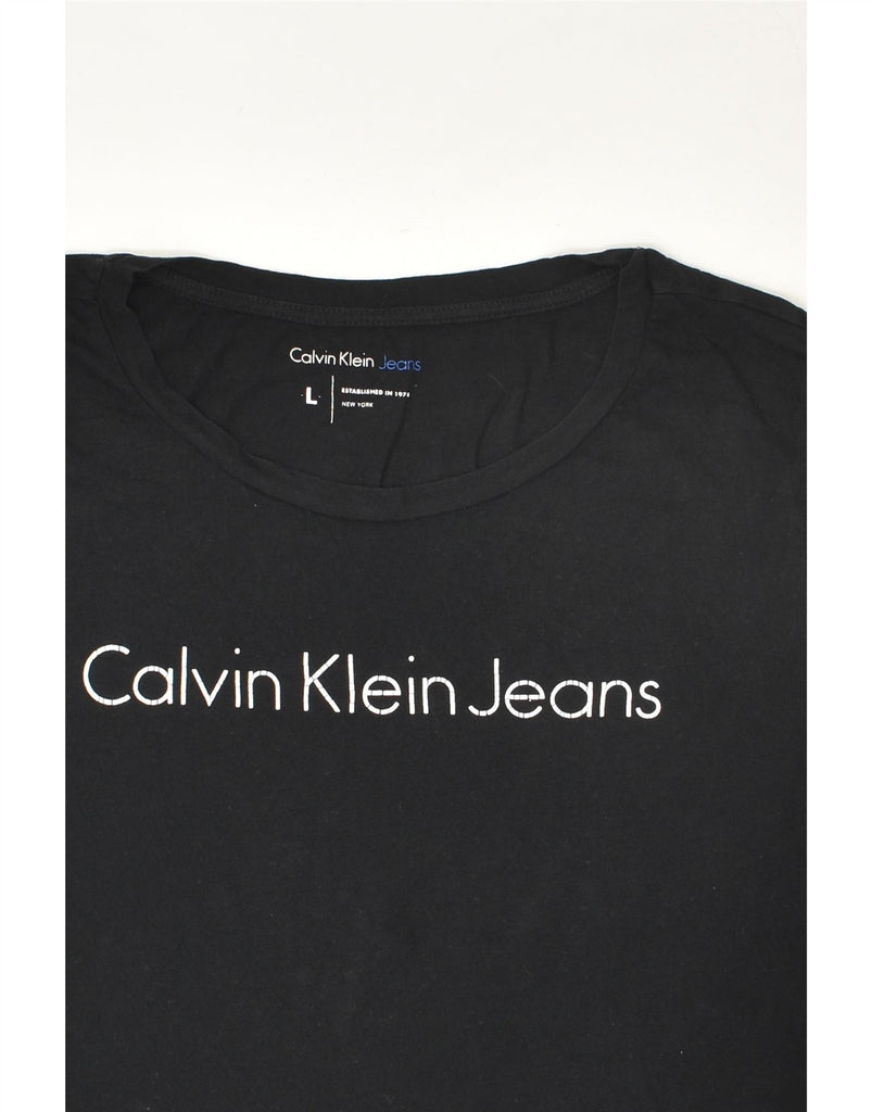 CALVIN KLEIN JEANS Womens Graphic T-Shirt Top UK 14 Large Black Cotton | Vintage Calvin Klein Jeans | Thrift | Second-Hand Calvin Klein Jeans | Used Clothing | Messina Hembry 