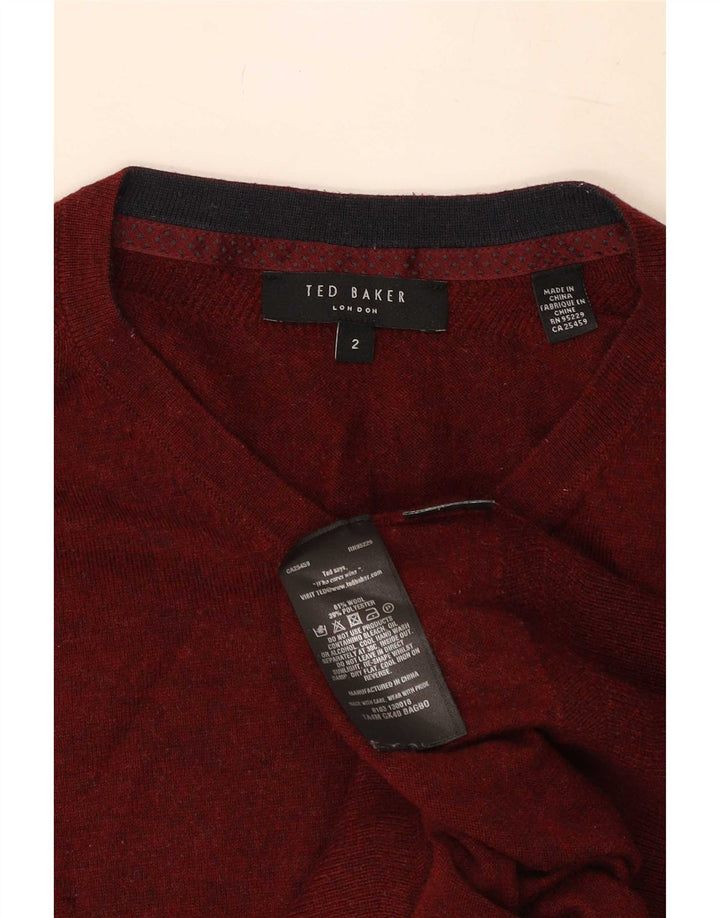 Ted Baker Mens V-Neck Jumper Sweater Size 2 Small Red Wool