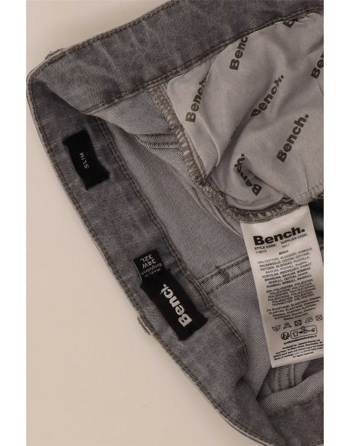 Bench Mens Slim Jeans W34 L32 Grey Cotton