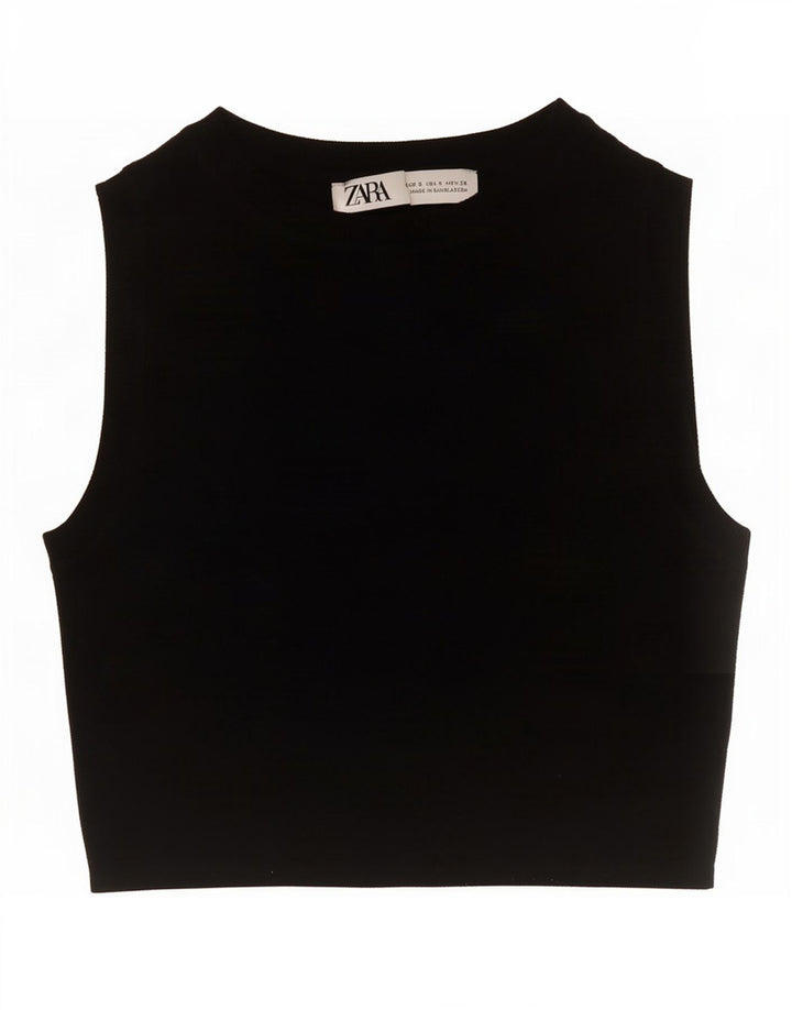 Zara Womens Crop Vest Top UK 8 Small Black Viscose