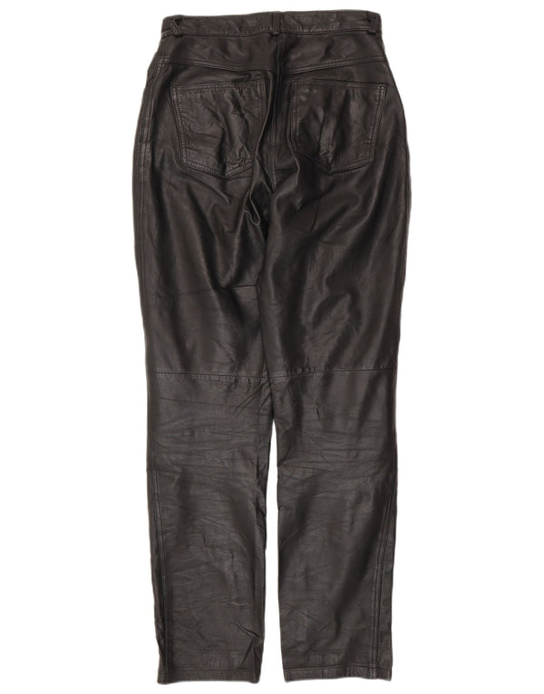 VINTAGE Womens Tapered Leather Trousers UK 10 Small W28 L30 Black Leather