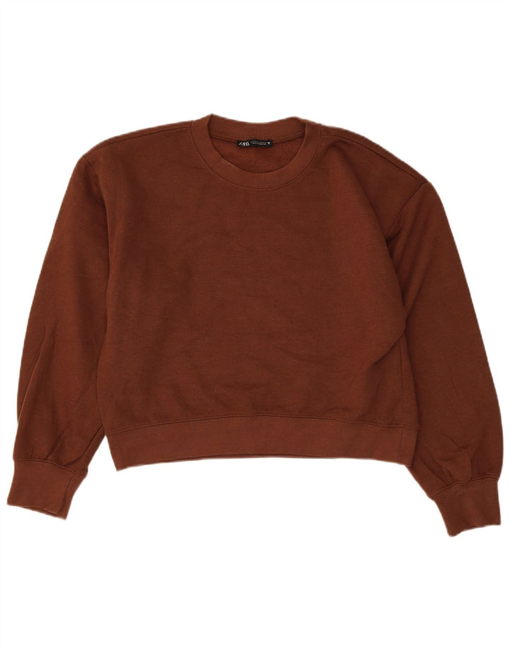 ZARA Womens Crop Oversized Sweatshirt Jumper UK 10 Small Brown