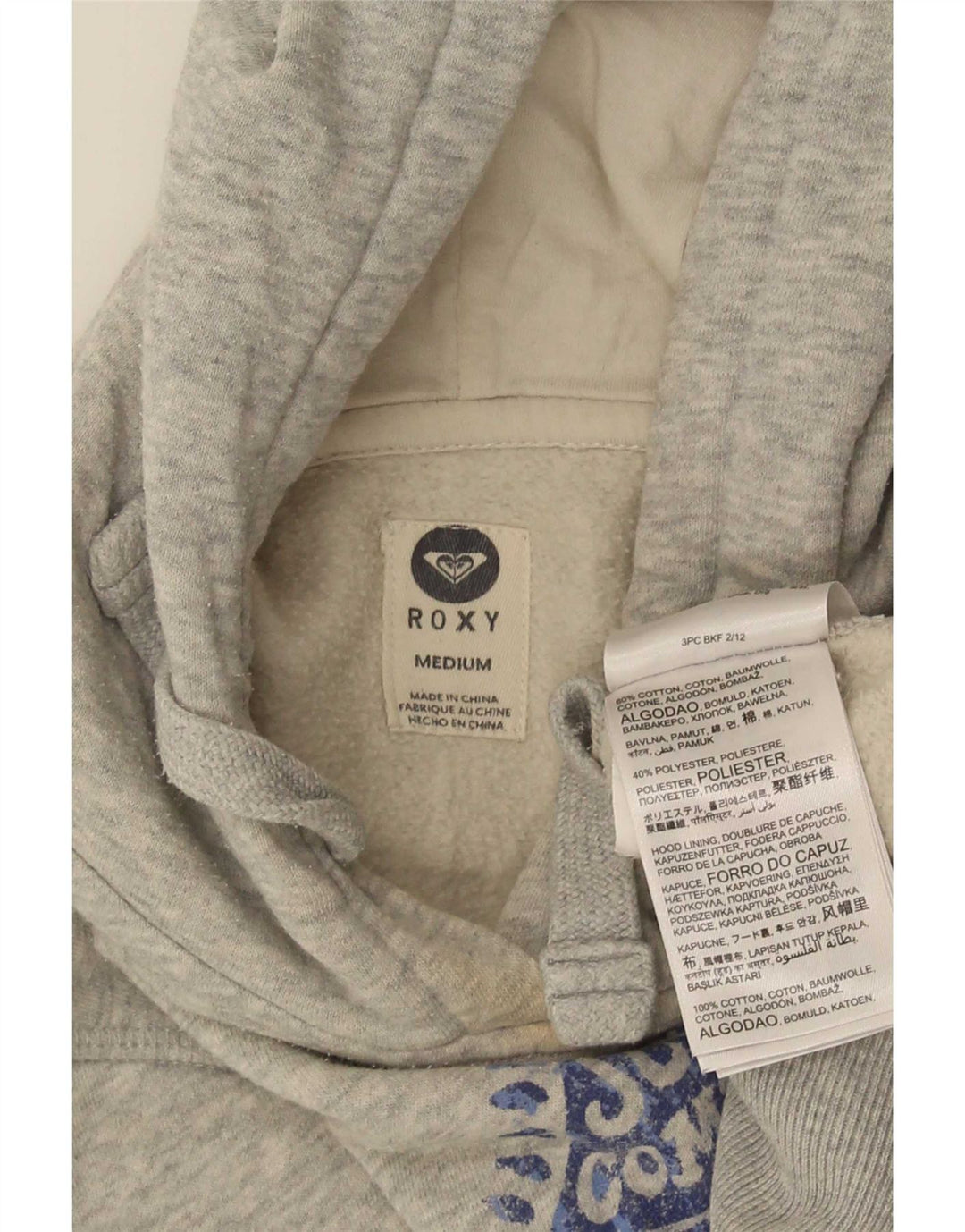 Roxy Womens Graphic Hoodie Jumper UK 12 Medium Grey Flecked Cotton