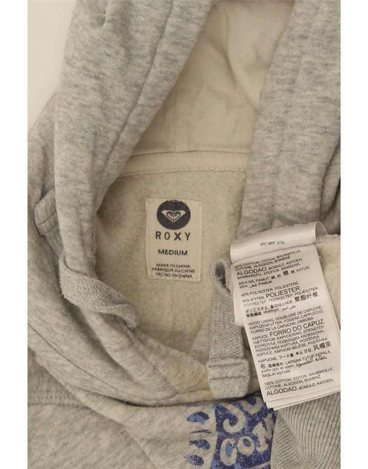 Roxy Womens Graphic Hoodie Jumper UK 12 Medium Grey Flecked Cotton