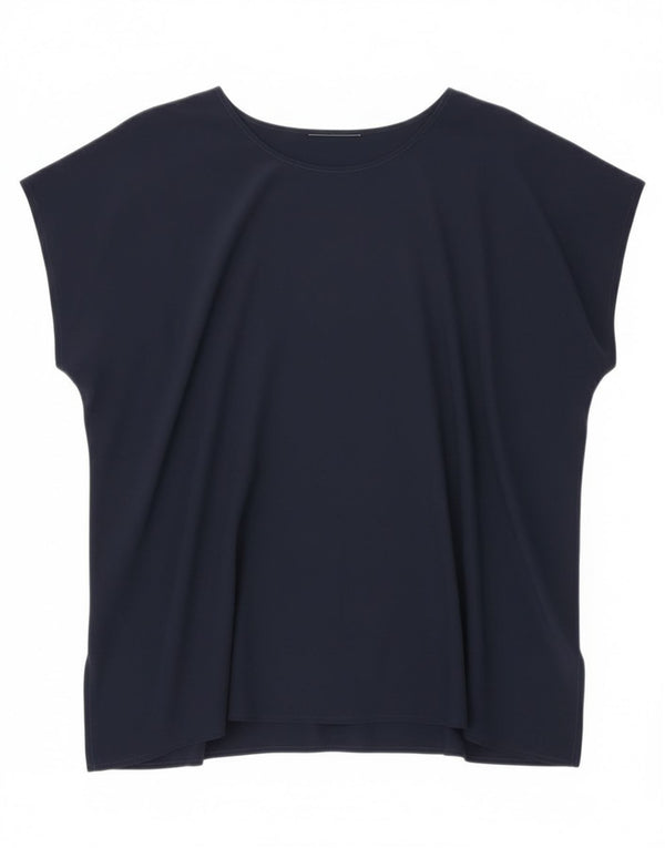 Vintage Womens Sleeveless Blouse Top UK 20 2XL Navy Blue Silk