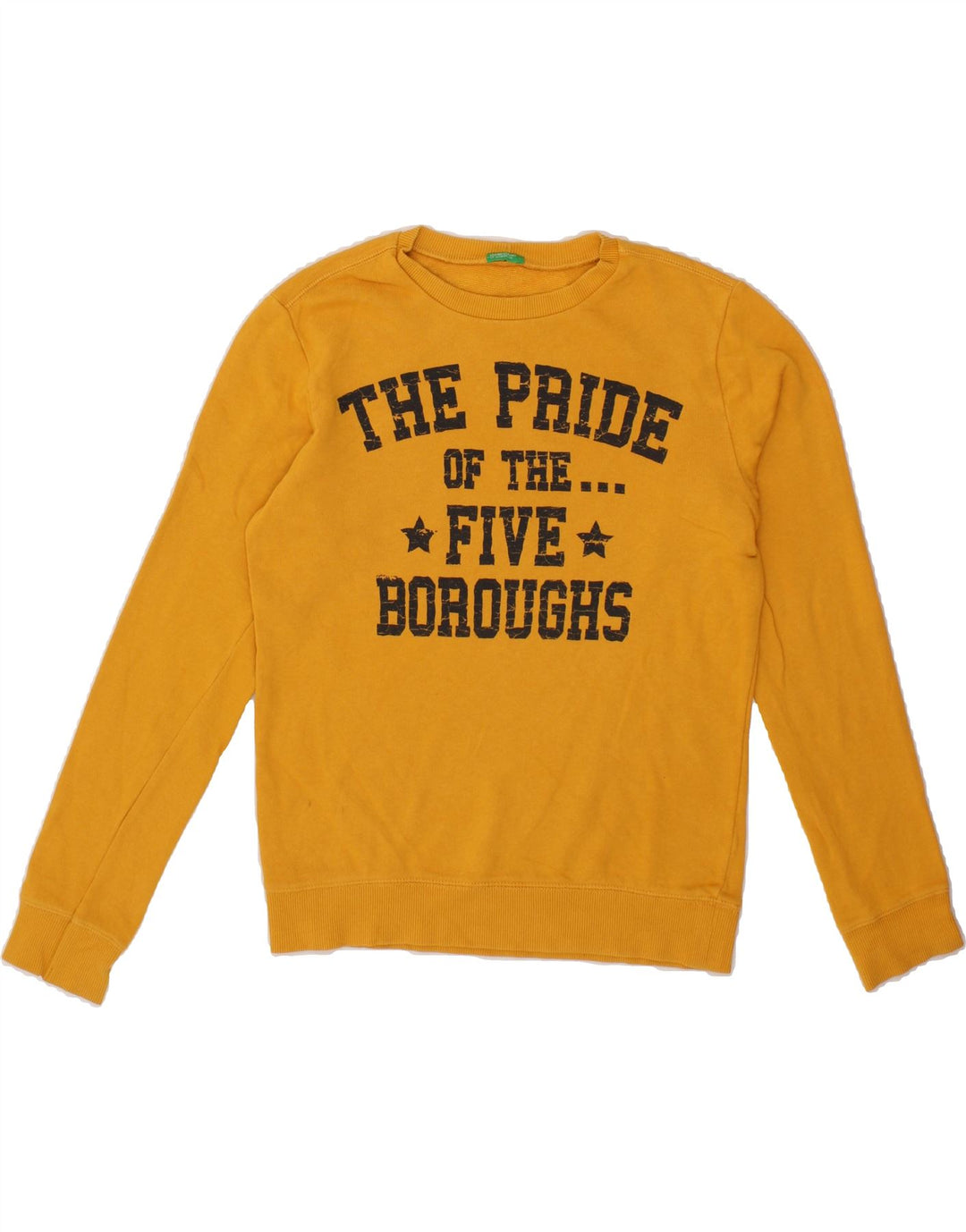 BENETTON Womens Graphic Sweatshirt Jumper UK 10 Small Yellow Vintage Benetton and Second-Hand Benetton from Messina Hembry 
