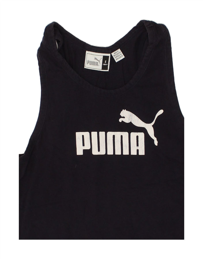 PUMA Mens Graphic Vest Top Small Navy Blue Vintage Puma and Second-Hand Puma from Messina Hembry 