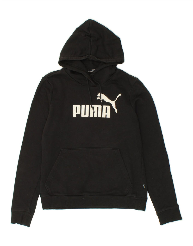 PUMA Womens Graphic Hoodie Jumper UK 12 Medium Black Vintage Puma and Second-Hand Puma from Messina Hembry 