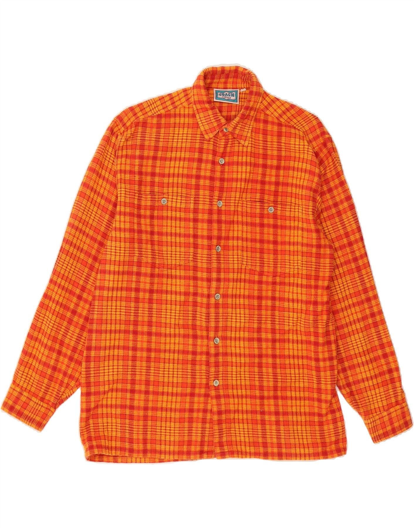 COACH Boys Flannel Shirt 13-14 Years Orange Check Cotton Vintage Coach and Second-Hand Coach from Messina Hembry 