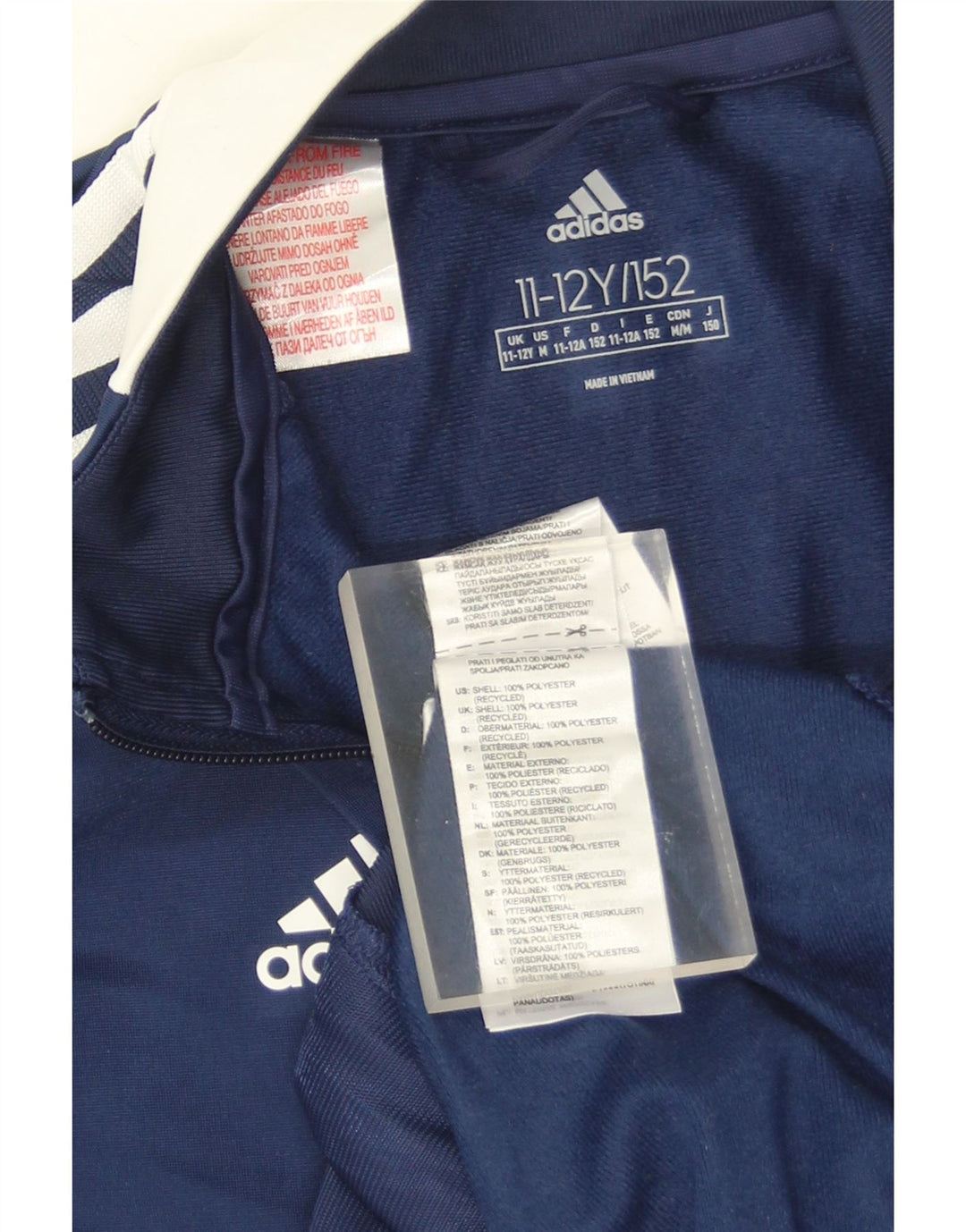Adidas Boys Tracksuit Top Jacket 11-12 Years Navy Blue Colourblock