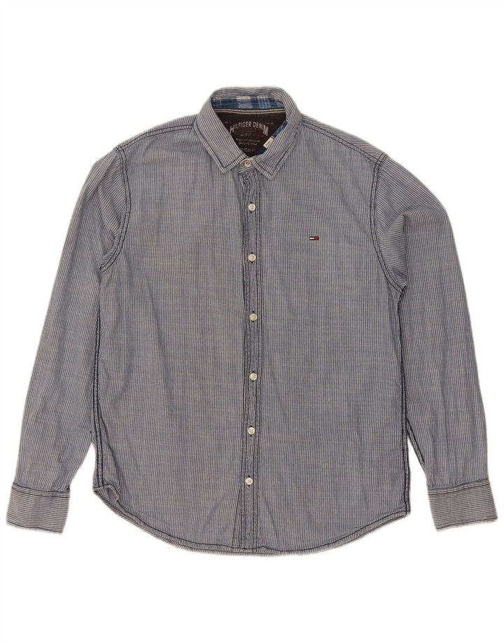 Tommy Hilfiger Mens Shirt Medium Navy Blue Pinstripe Cotton
