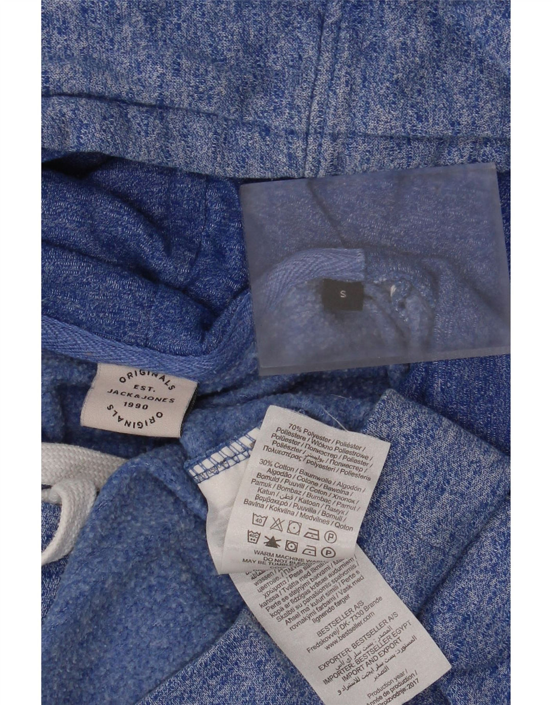 Jack & Jones Mens Graphic Hoodie Jumper Small Blue Flecked Polyester