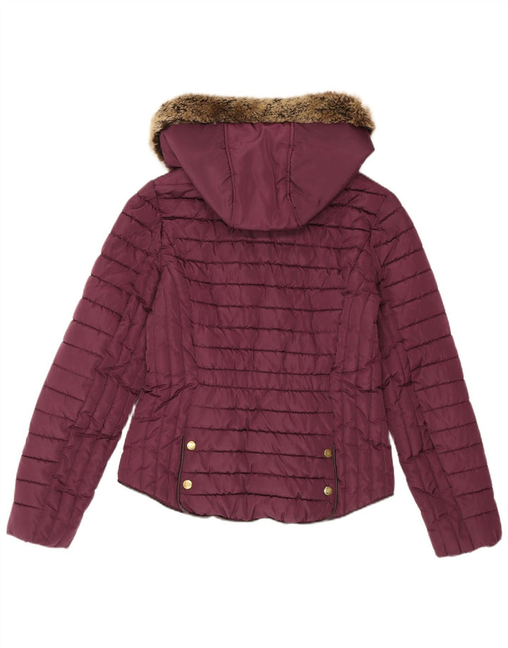 JOULES Womens Hooded Padded Jacket UK 10 Small Burgundy Polyester