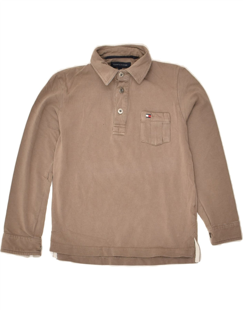 TOMMY HILFIGER Boys Long Sleeve Polo Shirt 7-8 Years Brown Cotton | Vintage Tommy Hilfiger | Thrift | Second-Hand Tommy Hilfiger | Used Clothing | Messina Hembry 