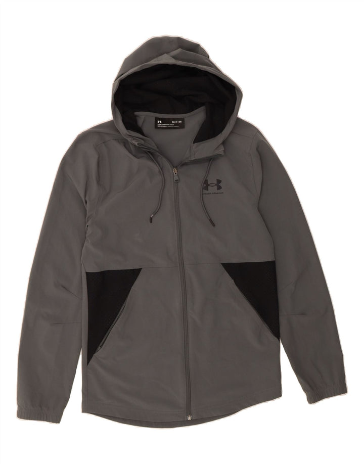 UNDER ARMOUR Mens Hooded Tracksuit Top Jacket Small Grey Colourblock Vintage Under Armour and Second-Hand Under Armour from Messina Hembry 
