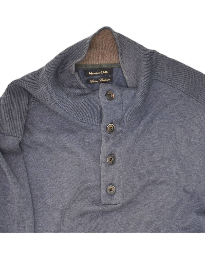 MASSIMO DUTTI Mens Button Neck Jumper Sweater Medium Blue Cotton | Vintage Massimo Dutti | Thrift | Second-Hand Massimo Dutti | Used Clothing | Messina Hembry 