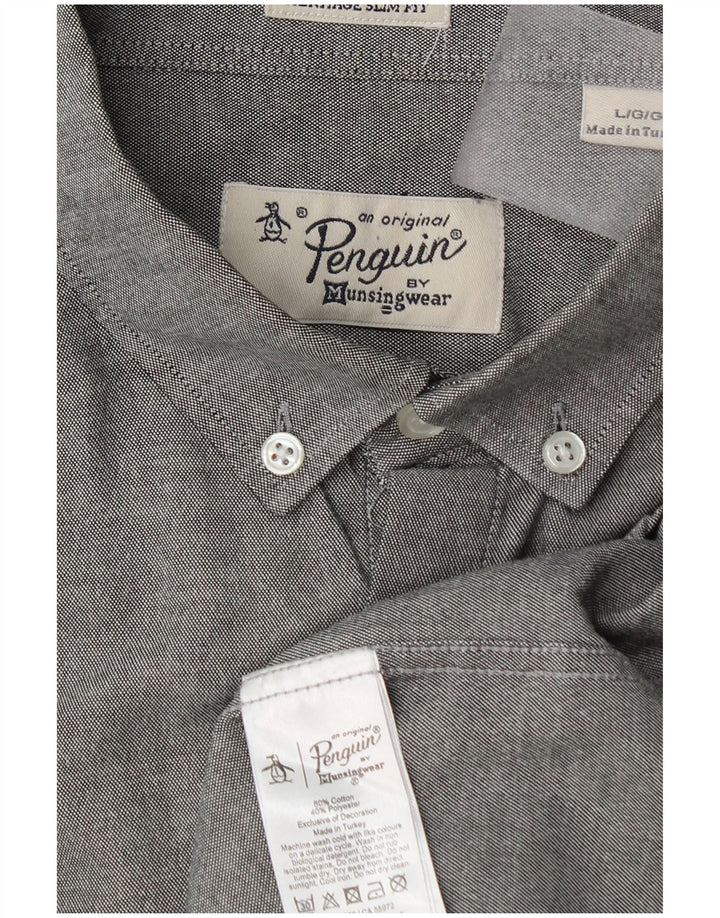 Penguin Mens Slim Fit Shirt Large Grey Cotton
