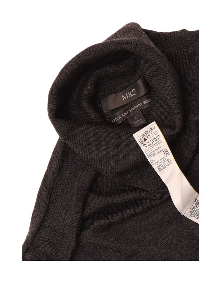 Marks & Spencer Mens Roll Neck Jumper Sweater Large Grey Merino Wool