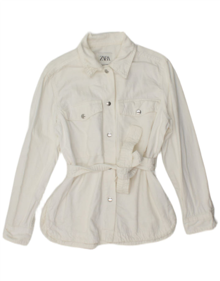 Zara Womens Oversized Denim Shirt UK 6 XS White Cotton