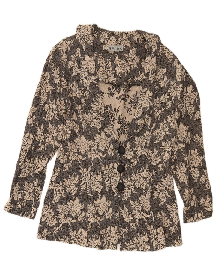 VINTAGE Womens 3 Button Blazer Jacket UK 10 Small Black Floral