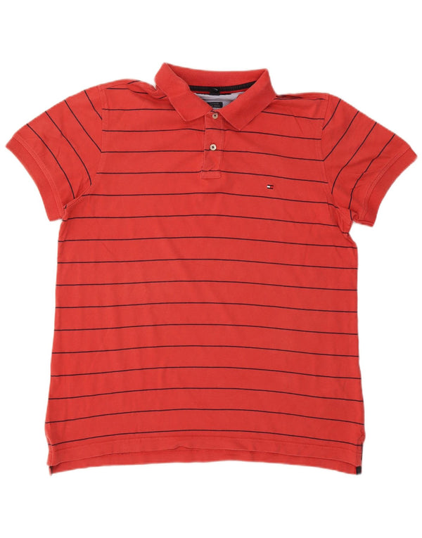 Tommy Hilfiger Mens Custom Fit Polo Shirt Large Red Striped Cotton