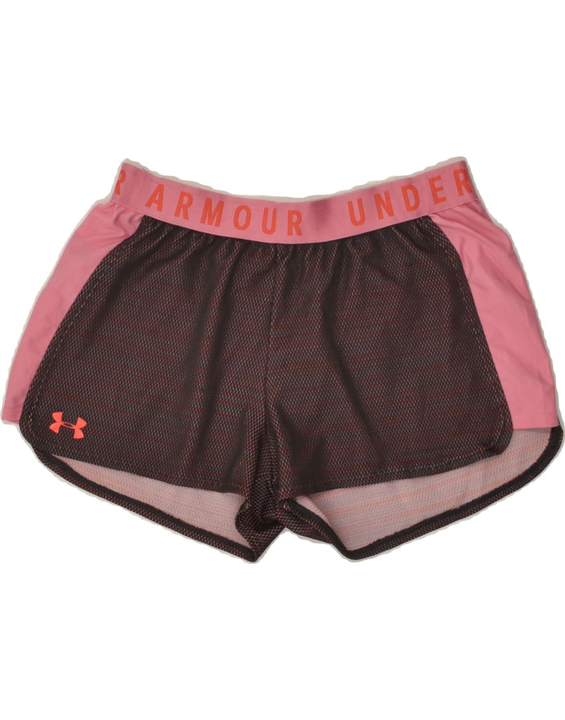 UNDER ARMOUR Womens Heat Gear Sport Shorts UK 12 Medium Pink Colourblock | Vintage Under Armour | Thrift | Second-Hand Under Armour | Used Clothing | Messina Hembry 