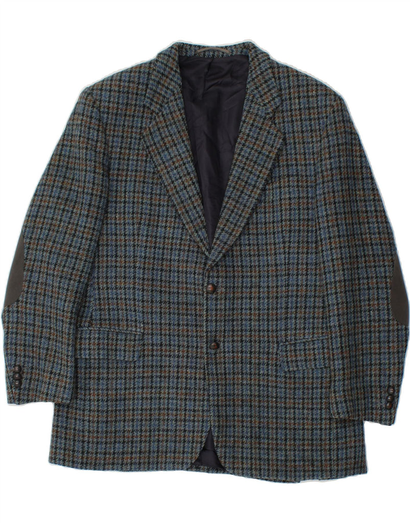 HARRIS TWEED Mens 2 Button Blazer Jacket UK 40 Large Blue Houndstooth Wool | Vintage Harris Tweed | Thrift | Second-Hand Harris Tweed | Used Clothing | Messina Hembry 