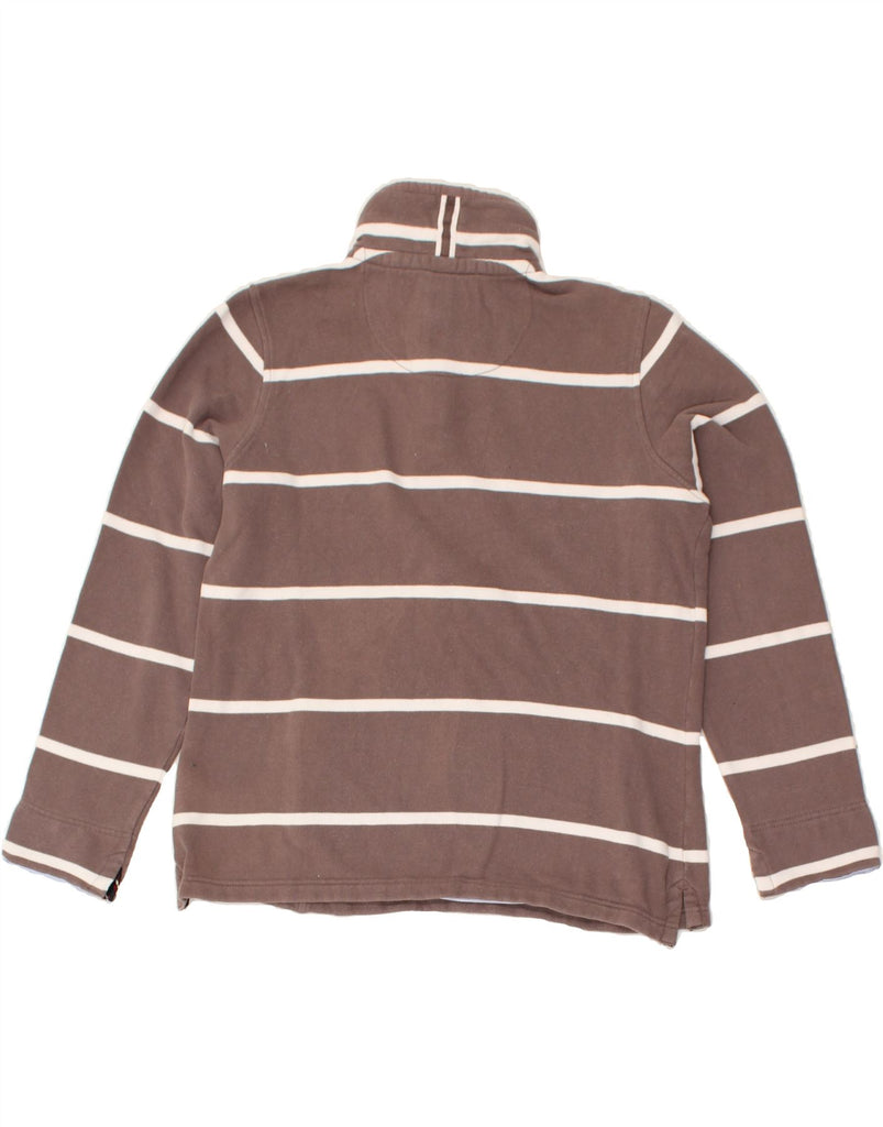 CREW CLOTHING Womens Zip Neck Sweatshirt Jumper UK 12 Medium Brown Striped | Vintage Crew Clothing | Thrift | Second-Hand Crew Clothing | Used Clothing | Messina Hembry 