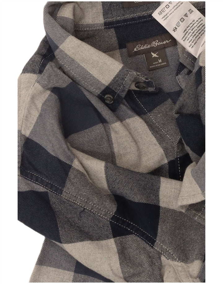 EDDIE BAUER Mens Flannel Shirt Medium Navy Blue Check Cotton