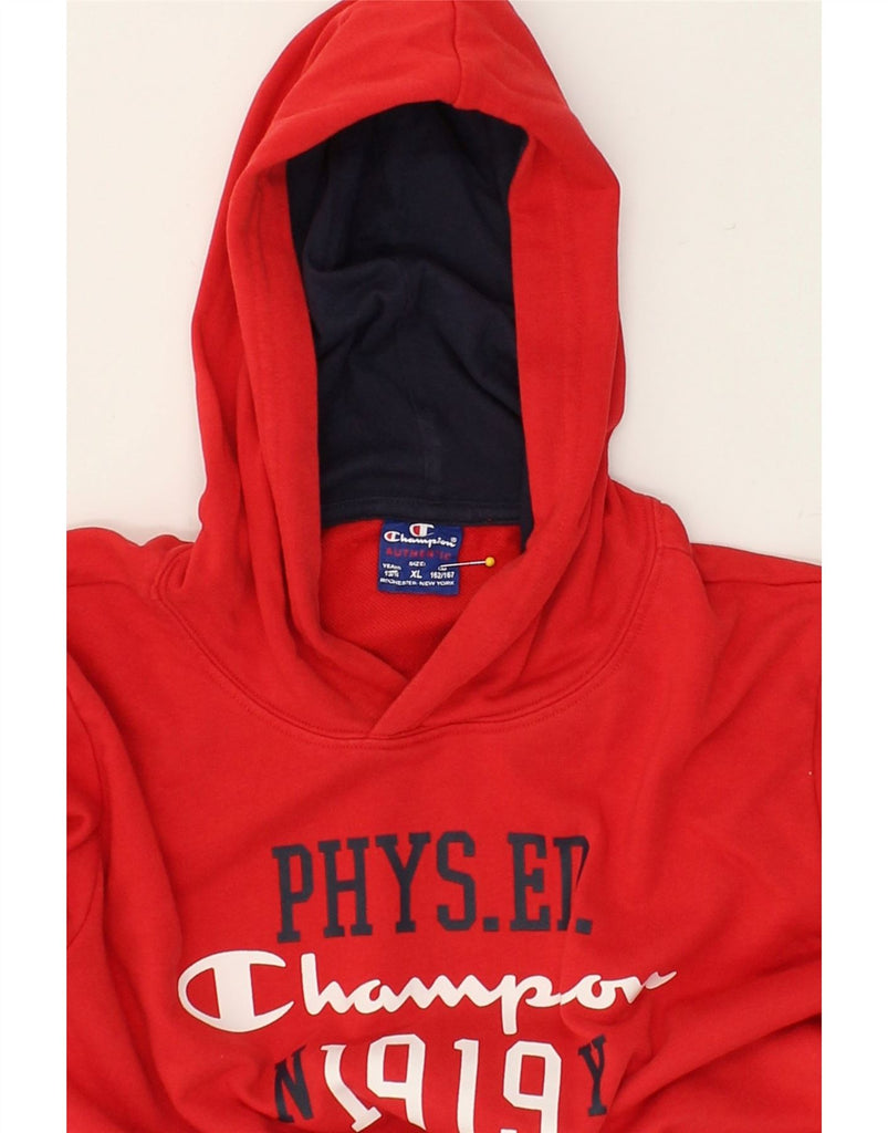 CHAMPION Boys Graphic Hoodie Jumper 13-14 Years XL Red | Vintage Champion | Thrift | Second-Hand Champion | Used Clothing | Messina Hembry 