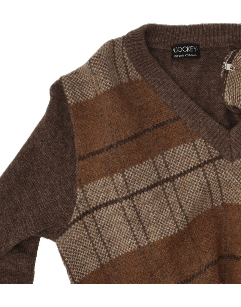 JOCKEY INTERNATIONAL Mens V-Neck Jumper Sweater IT 52 Large Brown Striped | Vintage Jockey International | Thrift | Second-Hand Jockey International | Used Clothing | Messina Hembry 