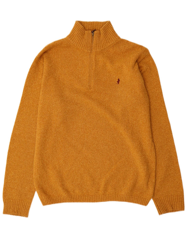 MARLBORO CLASSICS Mens Zip Neck Jumper Sweater XL Brown Wool