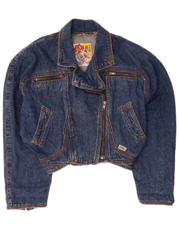 Panda Womens Oversized Crop 3/4 Sleeve Denim Jacket EU 36 Small Blue